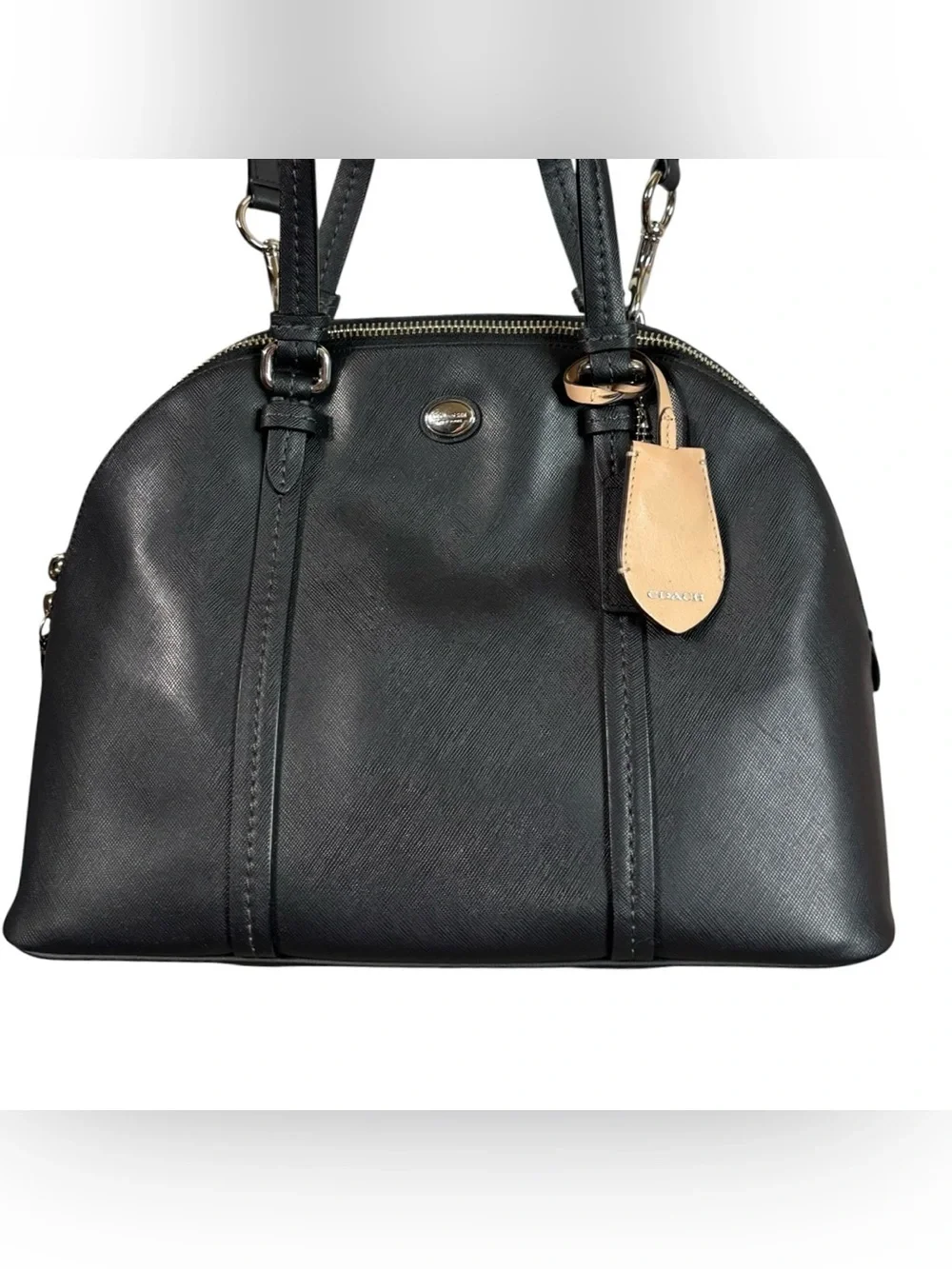 Coach Peyton Cora Black Saffiano Leather Domed Satchel Crossbody